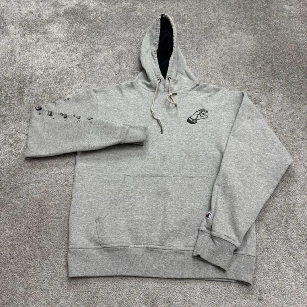 Champion Hoodie Pullover Sweatshirt Men Medium Gray Fleece Pocket Outdoor Active